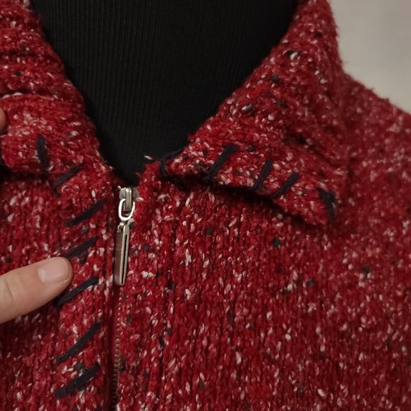 Crazy Horse Liz Claiborne Womens 1 Red Speckled Full Zip Cardigan Sweater Jacket - Picture 5 of 13